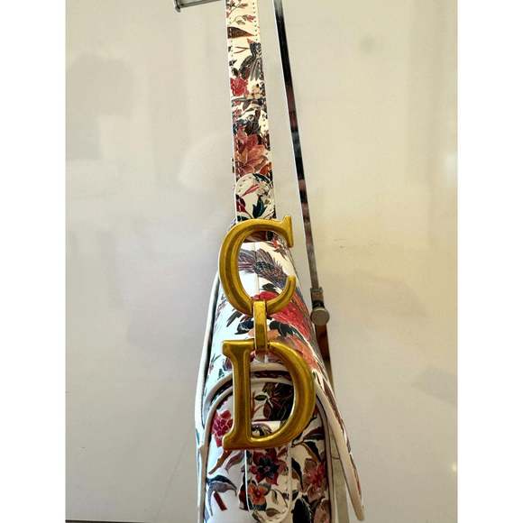 Dior Rare Floral and Bird Print Leather Saddle Bag Gold - Picture 6 of 9